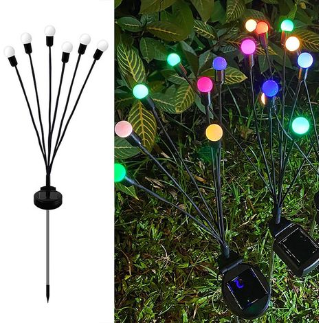 Lot de 2 lampes solaires lucioles pour décoration de jardin, lampes solaires sphériques oscillantes à LED (2 lampes de sol, boîtier à piles ovale à 6 têtes, deux couleurs) (1/5)