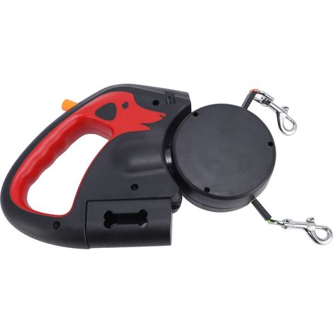 Laisse rétractable automatique pour chien, longueur ajustable, batterie 500 mAh, laisse double pour promener 2 chiens, rouge (1/5)