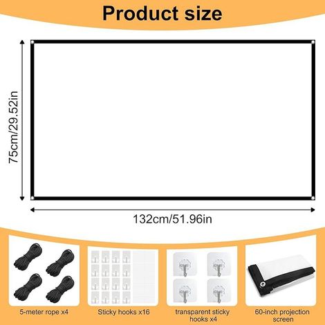 Écran de Projection pour Vidéoprojecteur 60 Pouces - Projection Double Face 16:9 HD - Portable Pliable Anti-Plissement - Écran de Projection pour la Maison, le Bureau, l'École et en Extérieur (1/5)