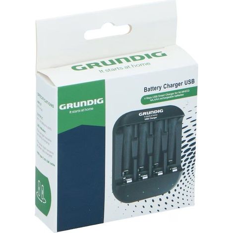 CARGADOR DE PILAS RECARGABLES AA Y AAA - GRUNDIG - CABLE USB