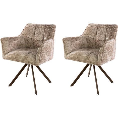 Lot de 2 fauteuils pivotants en tissu bouclette sable et bronze- JORDI