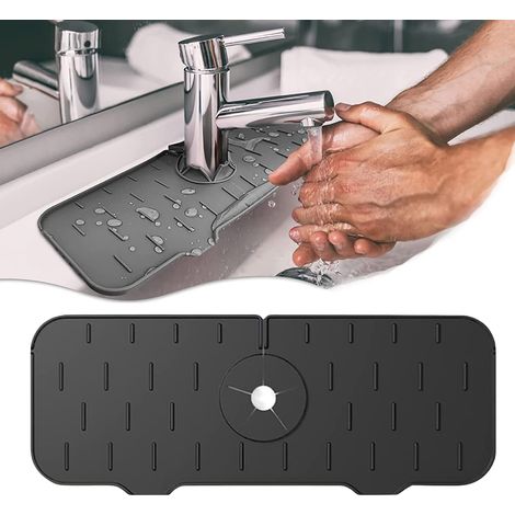 Tapis absorbant en silicone pour robinet d'évier de cuisine, protection anti-éclaboussures, tapis de récupération d'eau, égouttoir derrière le robinet (noir) (1/5)