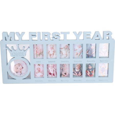 Cadre photo pour nouveau-né, set de 12 cadres mensuels bébé bleu, souvenir croissance enfant. (1/5)