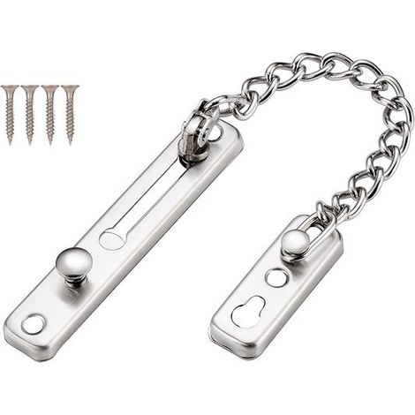 Türkette – Sicherheitsschloss mit Kette – Edelstahl – Diebstahlsicherung mit Druckriegel – Mit Schrauben – Haustürsicherung – Silber (1/4)