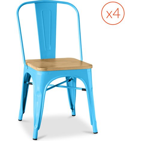 Factory Chair Square Wooden seat - Metal - Set of 4 Turquoise