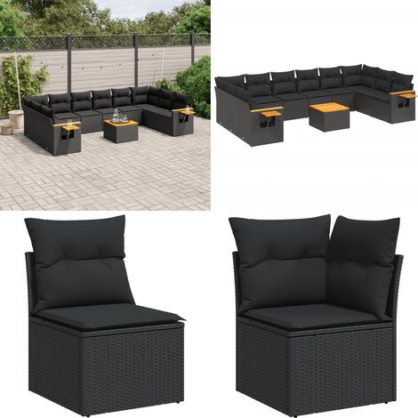 Salon de jardin 11 pcs avec coussins noir résine tressée - Ensemble Salon De Jardin - Meuble Extérieur - Jardin Design - Mobilier De Jardin - Chaise Lounge - Home & Living
