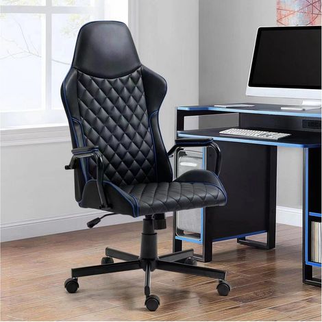 Fauteuil de bureau noir et bleu en simili cuir ATOMIC (1/5)