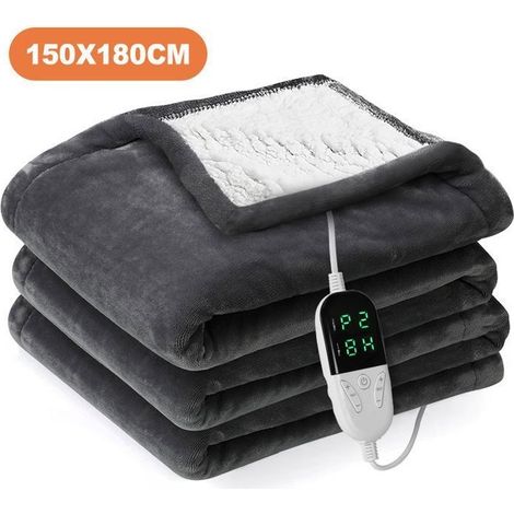 Couverture Chauffante Electrique 150 x 180 cm Lavable en machine avec Sac à Linge Télécommande 5 Minuterie et 6 Réglages de Chaleur (1/5)