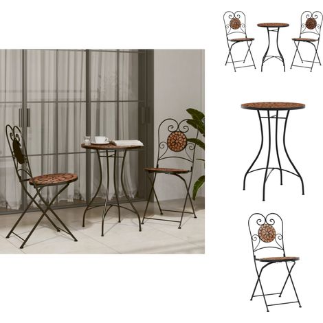 Mosaik-Bistro-Set Terrakottarot Eisen und Keramik - Gartentisch - Bistroset - Outdoor Möbel - Terracotta - Balkonmöbel (1/5)