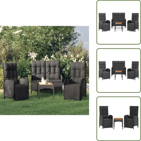 The Living Store Ensemble à manger de jardin 4 pcs avec coussins noir - Banc de jardin (1/5)