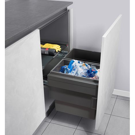Poubelle de cuisine tri sélectif 2 bacs encastrable 56L (28+28) Hailo Cargo Synchro (1/5)