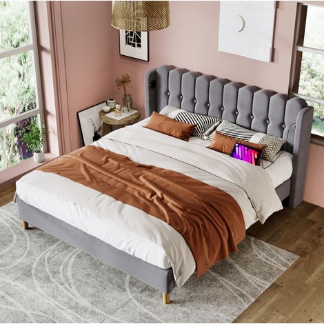 letto matrimoniale 180x200 con USB e Type C grigio HAVRYA (1/5)