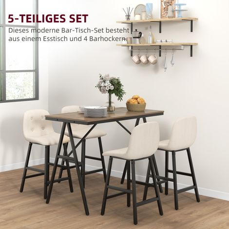 Table de jardin 5 pièces avec 4 chaises, rembourrage épais, dossier capitonné, aspect lin, beige (1/5)