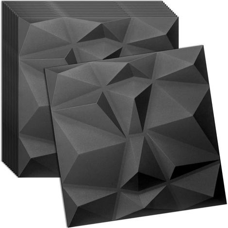 Verdico 3D Wandpaneele Schwarz – Deckenpaneele 50x50 cm – Set 12 Stück (3 m²) – Wandverkleidung innen zum Kleben – leichtes Styropor
