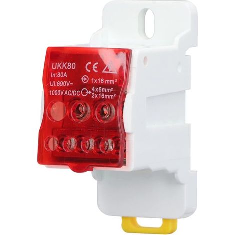Terminal block, UKK-80A 690V Junction Box, Terminal Distribution Box, DIN Rail Terminal Block, Electrical Box, Microcomputer Protection Device with Protective Cover (Red) (1/5)
