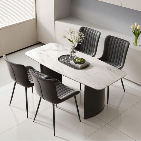 Set di 4 sedie da pranzo nere in PU, struttura in ferro e legno, impilabili,46.5×58×80cm (1/5)
