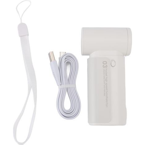 Portable 4000mAh High-Speed ​​Cooling Fan, Compact, Quiet, Pocket-Sized with Lanyard for Travel, Beach, Camping, White (1/5)