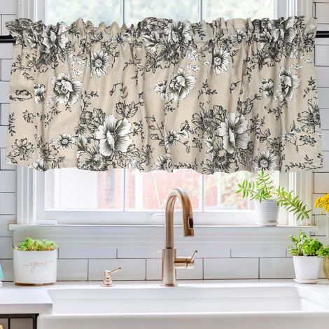 Rideaux Cuisine, L140xH46cm Rideaux Brise-Bise, Beige Rideau de Cuisine Court, Petit Rideau, Brise Bise, avec Imprimés Floraux, pour Salon, Armoire, Maison de Campagne, Salle de Bain, Cafétéria (1/5)