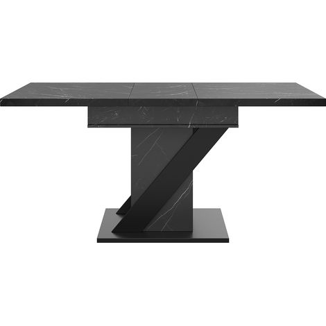 Table à manger extensible noire effet marbre 110-140 x 80 cm en MDF avec pieds en métal pour cuisine et salon (1/5)