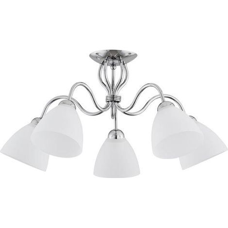 Alfa ARIEL 5-Light Chrome Ceiling Lamp with White Glass Shades, E27 (5x max 15W), Classic Flush Mount for Living Room, Dining Room or Bedroom, IP20, 38cm H, 60cm W