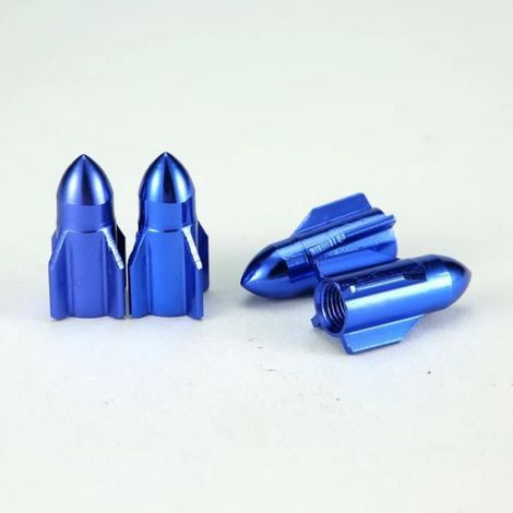 Bouchons De Tige De Valve - Aluminium - Bleu - Universel Pour Voitures Et Motocyclettes - Lot De 4 (1/4)