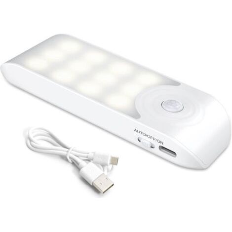 White Rechargeable LED Night Light, Automatic Motion Sensor Led Lamp, Portable Magnetic Wall Light, for Closet [12 LED] [3 Modes] (1/5)