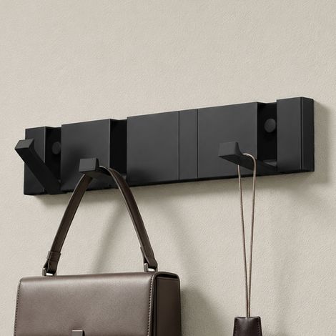 doporro Garderobenhaken Wand Moderne,Wandgarderoben aus Aluminium Garderobenleiste klappbar kleiderhaken mit 4 Beweglichen Haken,wandhaken Schwarz