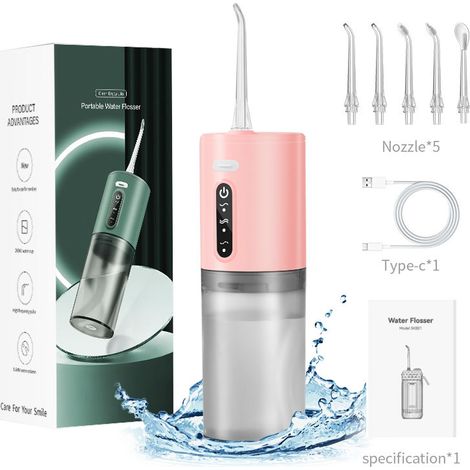 Un hydropulseur rose basique pour éliminer le tartre et nettoyer les dents, un irrigateur buccal portable, un nettoyeur dentaire à impulsions portable (1/5)