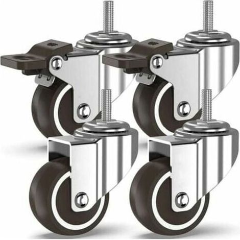 50 mm Roulettes pivotantes 4 à tiges filetées, roulettes pour meubles, roues à freins pour transport industriel de planches (avec tiges M10, 2 avec freins, 2 sans freins) (1/4)