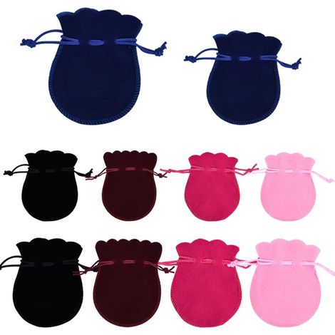 Lot de 10 petites pochettes à bijoux avec cordon de serrage, couleur unie, souples, idéales pour les mariages, la Saint-Valentin, les anniversaires et autres petits objets. (1/5)