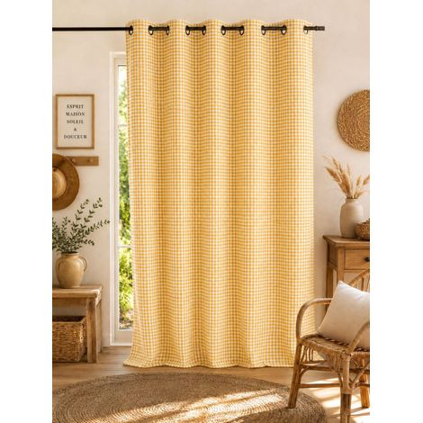 Rideau à Œillets OSLO Vichy Jaune & Blanc 140 x 240 cm - 140x240cm - Jaune