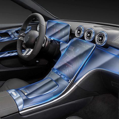 Film protecteur transparent anti-rayures pour console centrale intérieure de Mercedes-Benz Classe C W206 (édition 2025). (1/4)