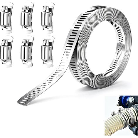 Fascette stringitubo in acciaio inox 304 da 3 m con 6 elementi di fissaggio Kit fai-da-te versatile per tubi dell'acqua, tubi del gas, tubi per auto, piscine, giardino e lavatrici Antiruggine e dure (1/5)