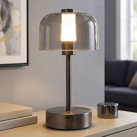 LED Tischleuchte Pilzlampe Akkubetrieb Beistelllampe schwarz matt CCT Touchdimmer H 25 cm (1/5)
