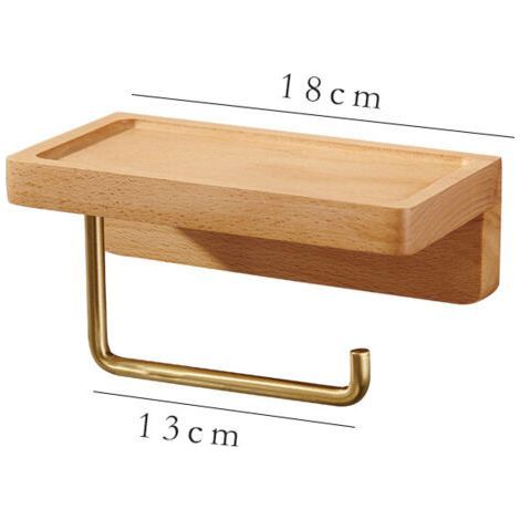 Porte-papier hygiénique, porte-rouleau de papier hygiénique, porte-serviettes en bois et laiton, boîte à mouchoirs, support de rangement mural pour la maison, porte-essuie-tout mural (court 18 cm) (1/3)