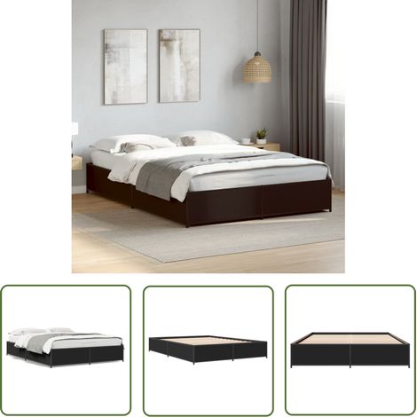 The Living Store Bettgestell Schwarz 135x190 cm Holzwerkstoff und Metall - Schlafzimmer Möbel - Doppelbett - Bettrahmen - Lattenrost - Massivholzmöbel (1/5)