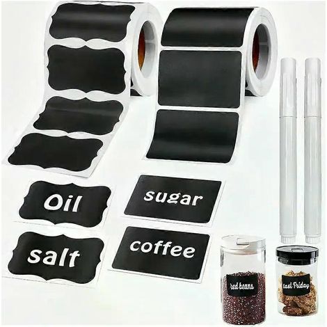 Étiquettes autocollantes noires imperméables et réutilisables avec encre blanche pour bocaux Mason, rangement d'atelier et bouteilles en verre. (1/4)