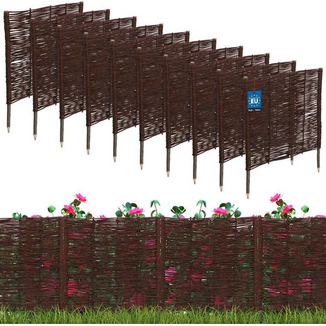 KOTARBAU® Lot de 10 Clôture Bois  - Bordure Jardin Extérieur - 60 x 60 cm - Bordure de Jardin en Osier à Planter - Marron - Cloture en Osier - Décoration Extérieure (1/5)