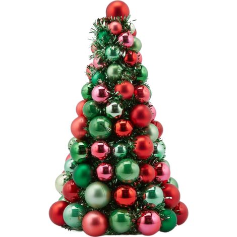 Cono a forma di Albero di Natale con palline in poliresina color rosso e verde -33 cm