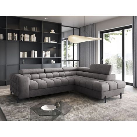 Ecksofa mit Schlaffunktion Sofa AMARA Stoff Whisper Grau Ottomane Rechts (1/5)