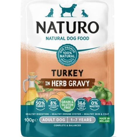 Naturo  Sin cereales ni gluten  Bolsa para perros de 100 g - Pavo en salsa 100 g