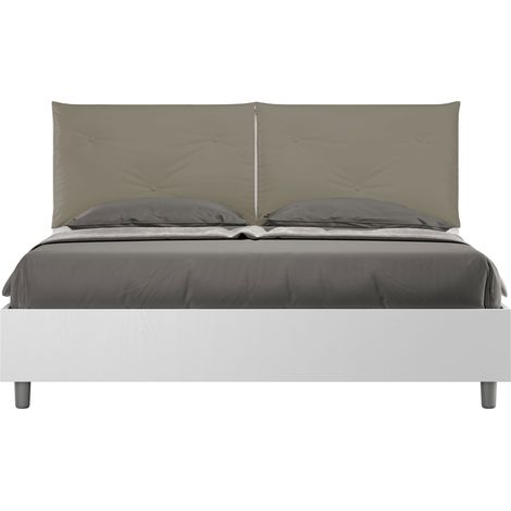 Letto Matrimoniale 160x200 cm Senza Rete Struttura Bianco Frassico con Cuscini in Similpelle Egos Appia Cappuccino (1/4)