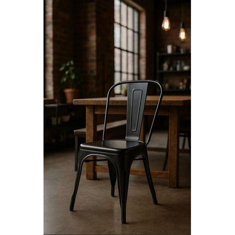 Silla BETA in Black Satin, Industrial Style Stackable Metal Chair for Dining Room, Office, and Kitchen, supports up to 110 kg, 84x45.5x52 cm, featuring non-slip feet and easy storage - SpazioLuzio (1/5)
