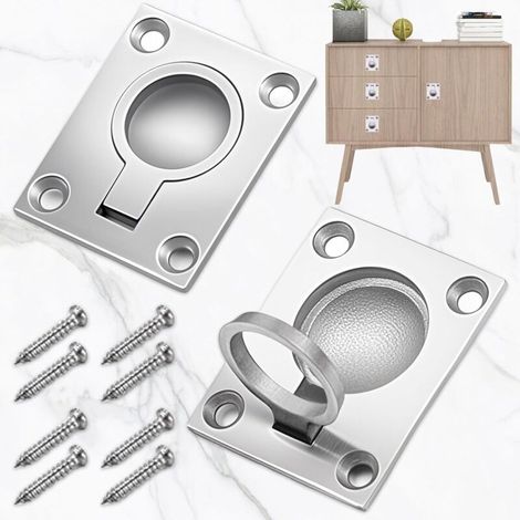 2 Pièces Poignée Marine en Acier Inoxydable Trappe Encastrée, Poignée Marine en Acier Inoxydable avec 8 Vis, Casier Cabinet Poignée Poignées en Trappe Encastrée(Argent) (1/5)