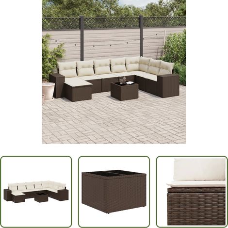 vidaXL Gartensessel - 9-tlg. Garten-Sofagarnitur mit Kissen Braun Poly Rattan (1/5)