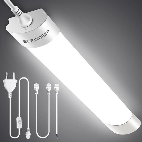 Reglette LED 40cm, 18W 1800lm 4000K Luminaire Plafonnier Étanche IP65, Connectable Tube LED avec Interrupteur pour locaux humides, Atelier, Garage, Plafond, Bureau, Hangar, Cuisine, Naturel Blanc (1/5)