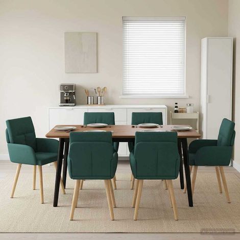 Lot de 6 chaises de salle à manger en tissu vert foncé avec accoudoirs - PANGIVO (1/5)