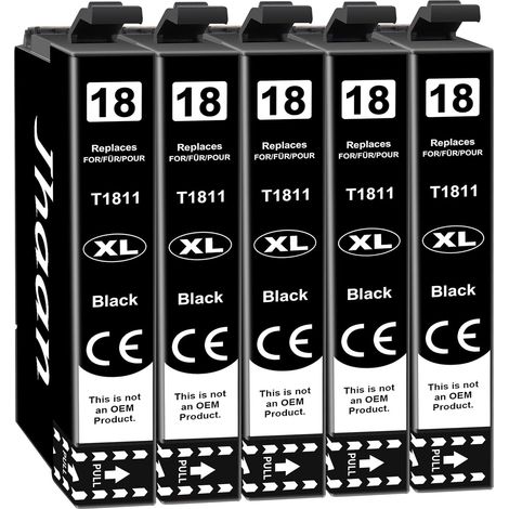 Cartouches d'encre 18XL Compatibles avec Epson XP-225 18XL, 5 Noir (1/5)