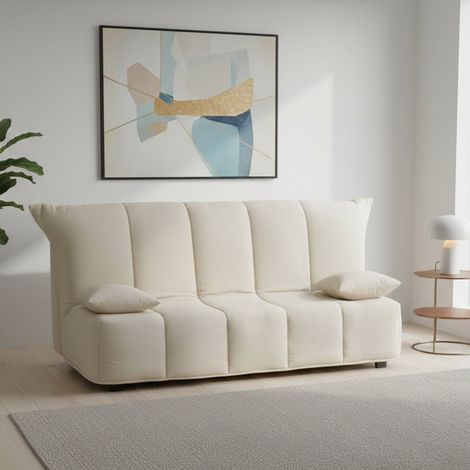 Talamo Italia Canapé Allegra, Canapé 3 places, 100% Made in Italy, Canapé de salon avec ouverture trolley avec ouverture trolley, en tissu matelassé, avec oreillers inclus, Cm 165x90h85, Beige, avec e (1/4)