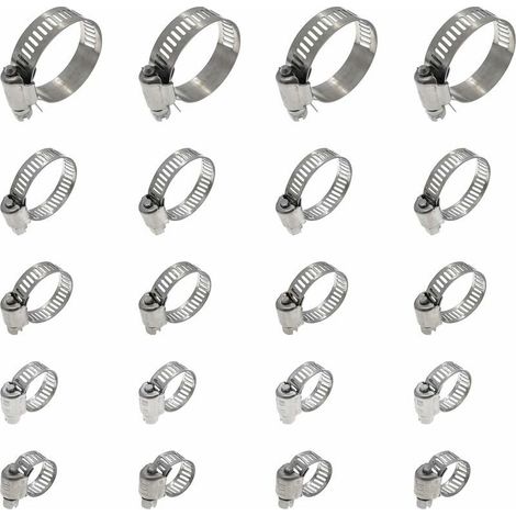 20 Pièces Collier De Serrage Tuyau, Collier De Serrage Tuyau Réglable 16-25mm, 304 Collier De Serrage Inox, Collier Serrage Métallique, Pour Tuyau, Home Gaz, Famille Tuyau D'eau, Câble, Robinet, Etc z (1/5)